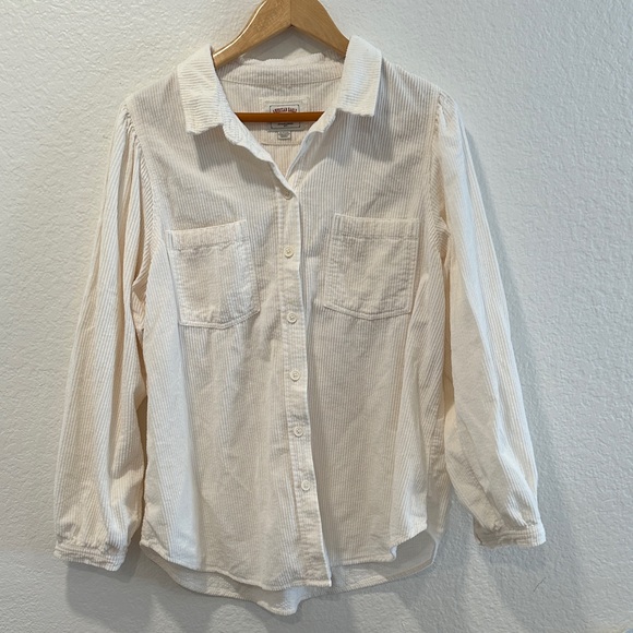 American eagle Oversized Corduroy Cream Button-Up Shirt - Picture 4 of 12